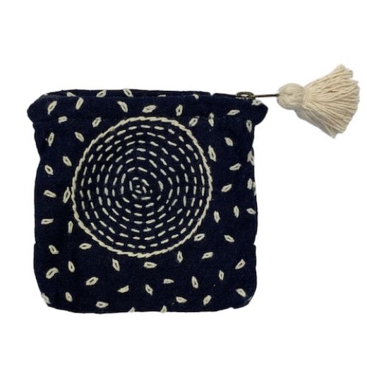 Picture of hand-stitched indigo coin purse